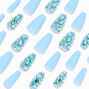 Blue Extra Bling Squareletto Vegan Faux Nail Set - 24 Pack,