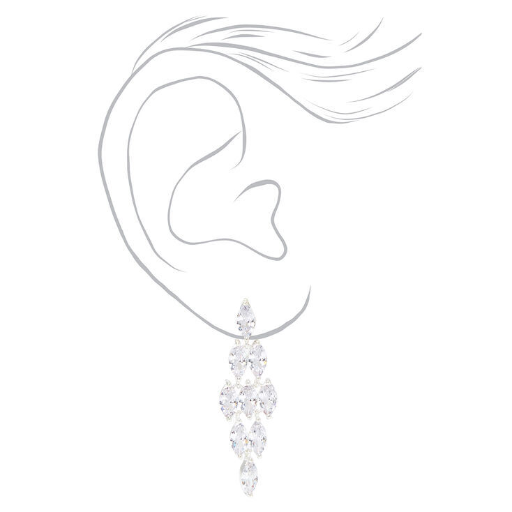 Silver 2&quot; Cubic Zirconia Chandelier Drop Earrings,