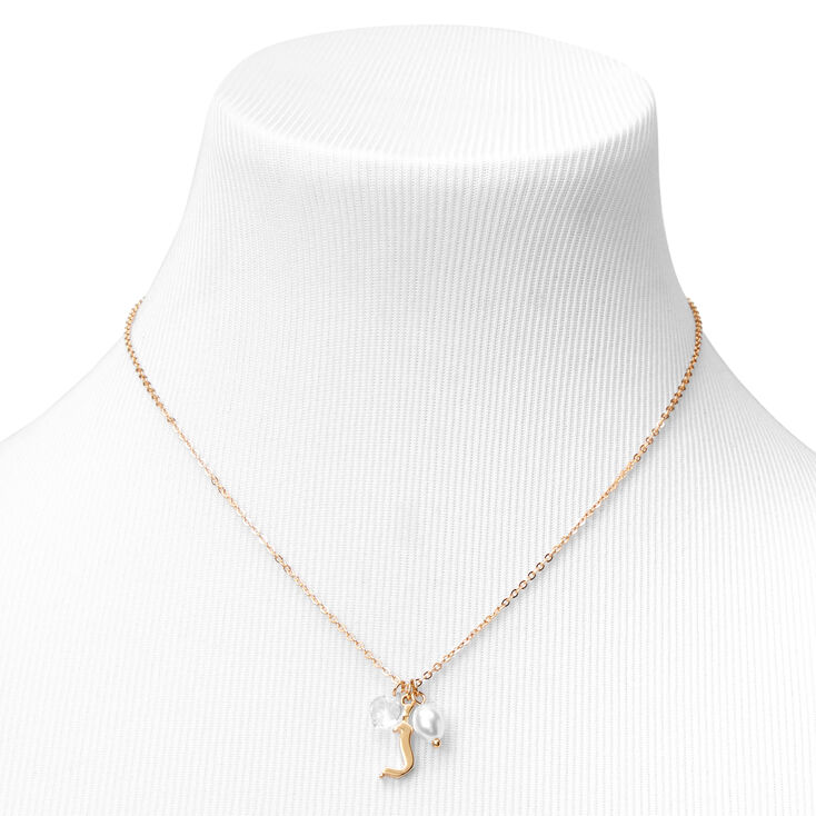 Gold Pearl &amp; Initial Necklace &amp; Earrings Set - J,