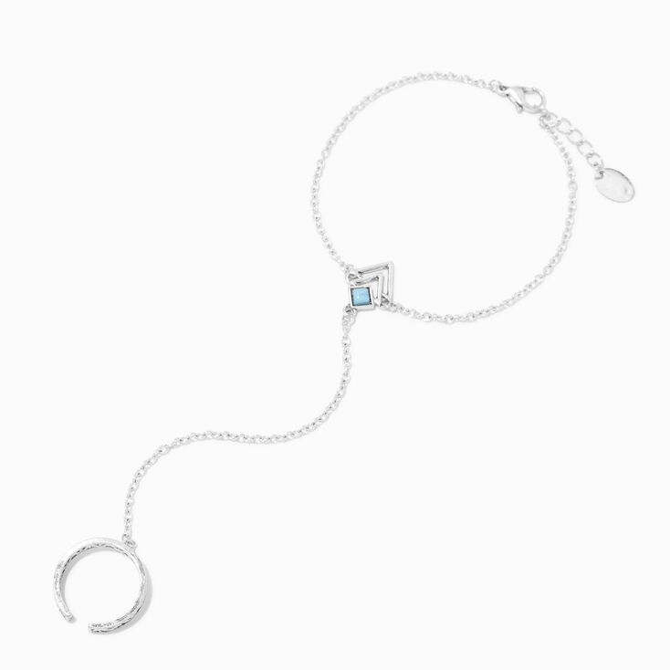 Turquoise Chevron Silver Hand Chain Bracelet,