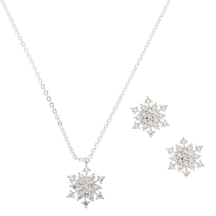 Silver Cubic Zirconia Snowflake Jewelry Set - 2 Pack,