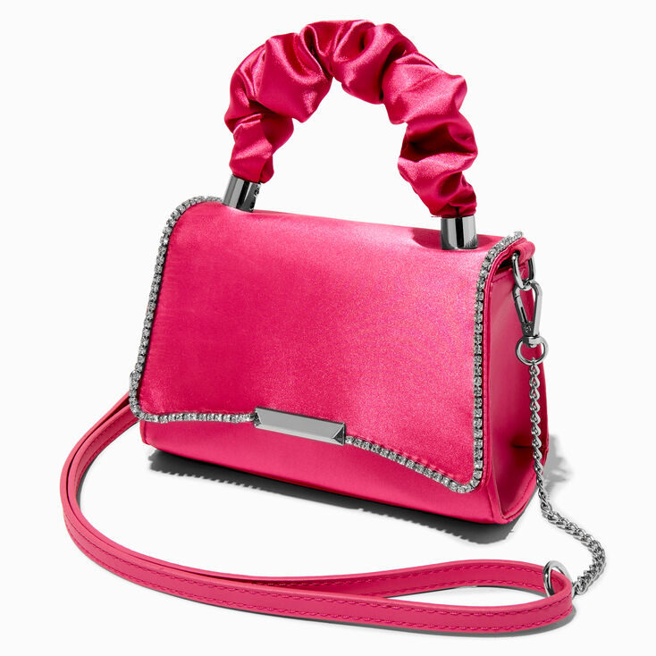 Fuchsia Bling Trim Ruched Handle Crossbody Bag,
