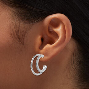 Silver-tone Pave Crystal Mixed Hoop Earrings - 3 Pack,