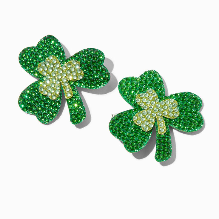 St. Patrick&#39;s Day Crystal Shamrock Hair Clips - 2 Pack,