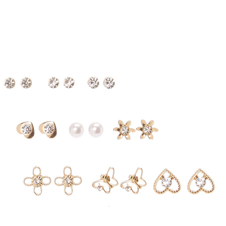 Gold Tone Dainty Motif Stud Earrings,