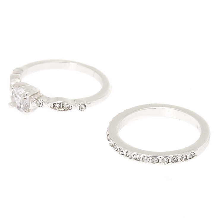 Silver Cubic Zirconia Rings - 2 Pack,