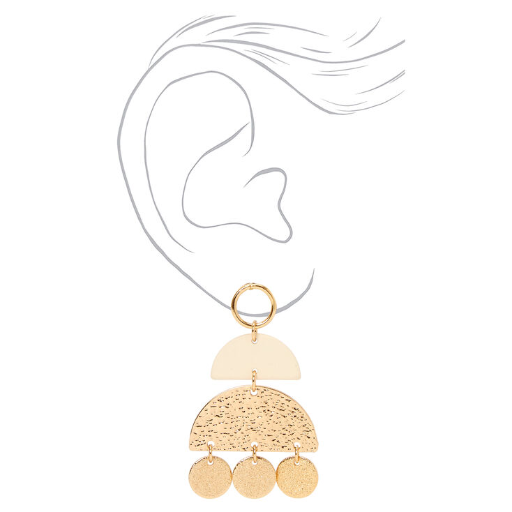 Cream &amp; Gold Hammered Geometric 2&quot; Drop Earrings,