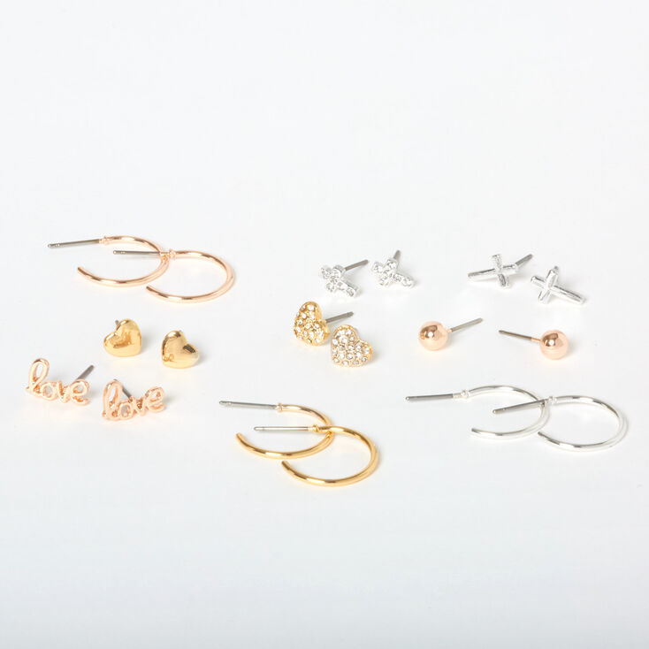 Mixed Metal Love Earring Set - 9 Pack,