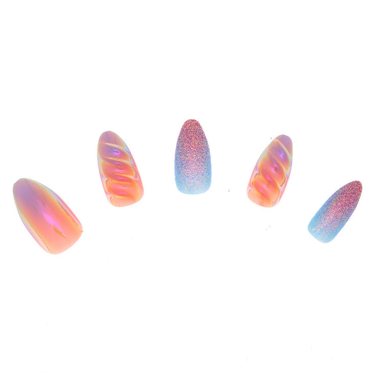 Unicorn PWR Faux Nail Set - Pastel Holographic, 24 Pack,