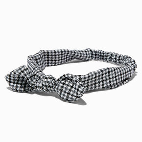 Black Houndstooth Knotted Bow Headwrap,