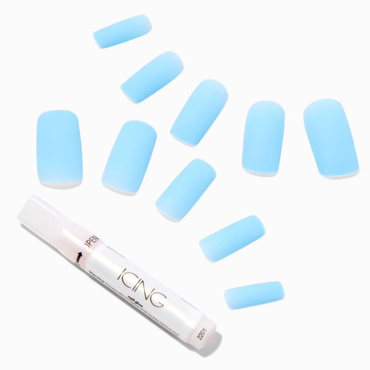Matte Blue Long Square Vegan Faux Nail Set - 24 Pack,