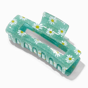 Green Daisy Large Rectangular Hair Claw,