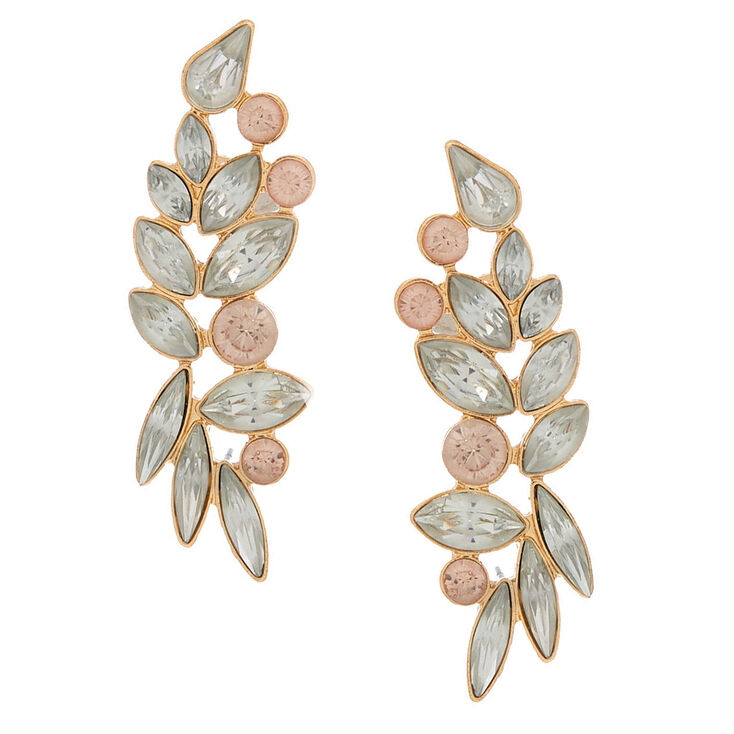 Gold 2" Crystal Ear Crawler Earrings,