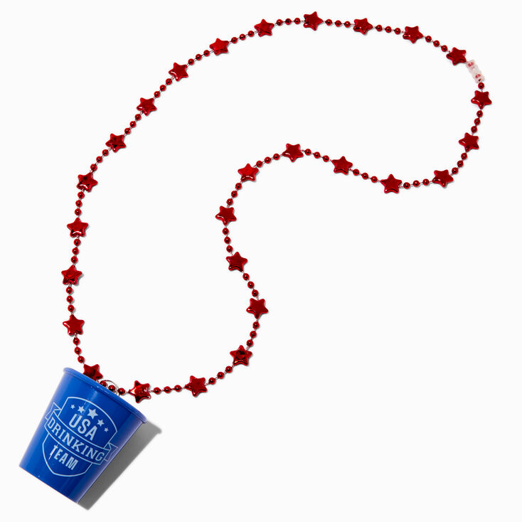 &quot;USA Drinking Team&quot; Red, White &amp; Blue Beaded Shot Glass Necklaces - 4 Pack,