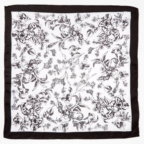 Black &amp; White Floral Silky Bandana Headwrap,