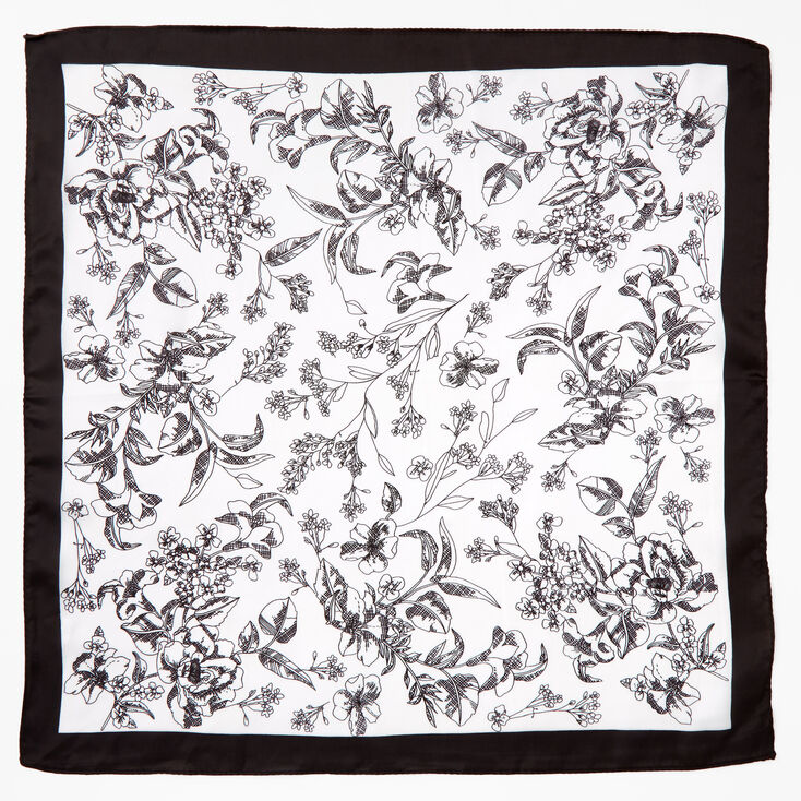Black &amp; White Floral Silky Bandana Headwrap,
