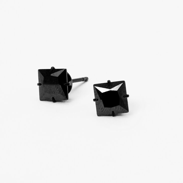 Black Titanium Cubic Zirconia Rectangle Stud Earrings - 6MM,