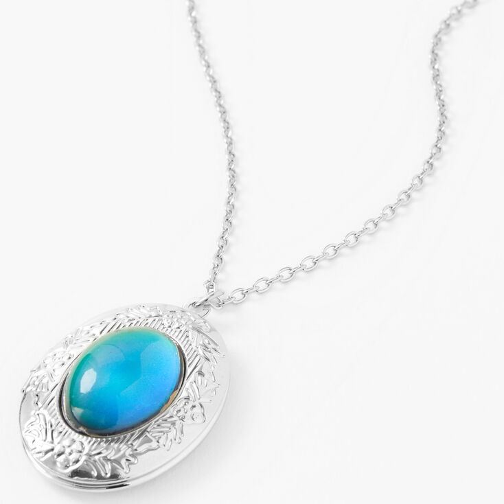 Silver Oval Mood Stone Locket Pendant Necklace