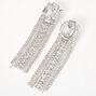 Rhinestone Columns Silver 3&quot; Linear Drop Earrings,