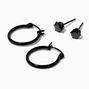 Icing Select Black Titanium Cubic Zirconia 5MM Round Stud &amp; 14MM Hoop Earrings,