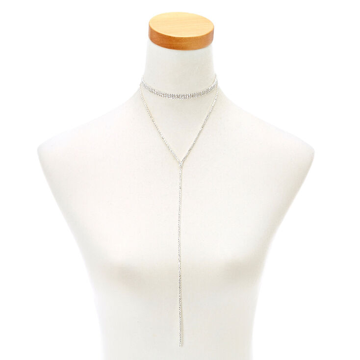 Faux Crystal Row Choker Y Necklace,