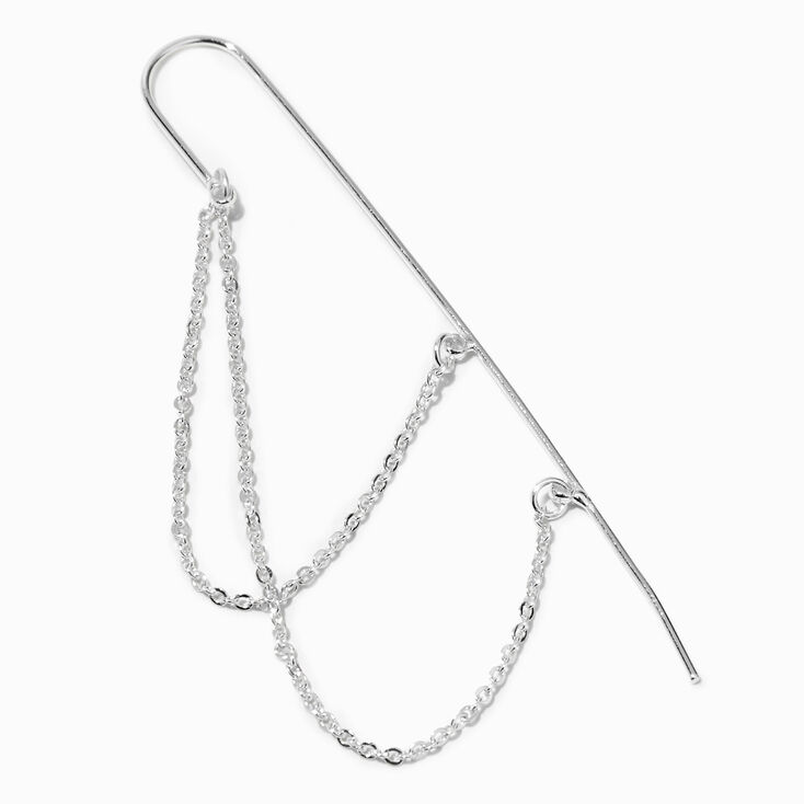 Silver Dangling Chains Ear Cuff Pin,