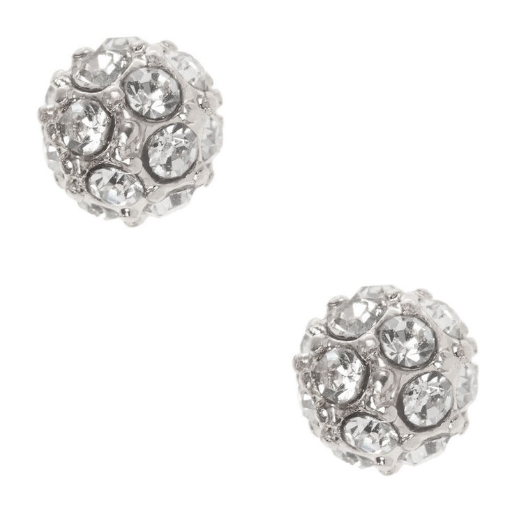 Silver Crystal Fireball Stud Earrings,