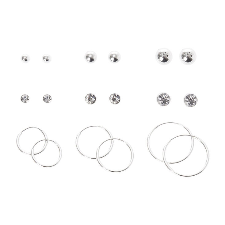 Silver Graduated Hoop &amp; Stud Earring Set,