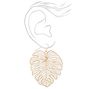 Gold 1.5&quot; Palm Leaf Drop Earrings,