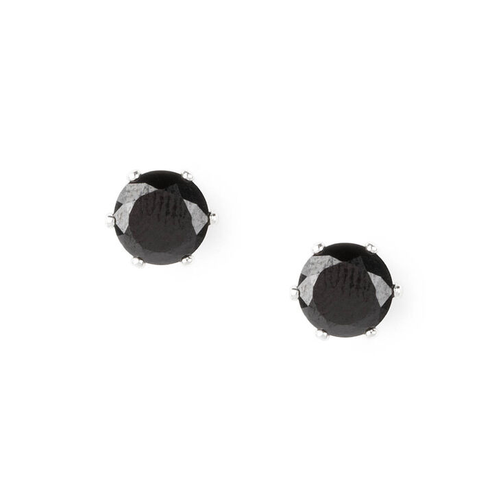 8MM Jet Black Cubic Zirconia Stud Earrings,