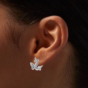 Silver-Tone Embellished Butterfly Clip-On Stud Earrings,
