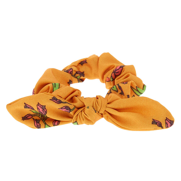 Rose Knotted Bow Hair Scrunchie - Orange,