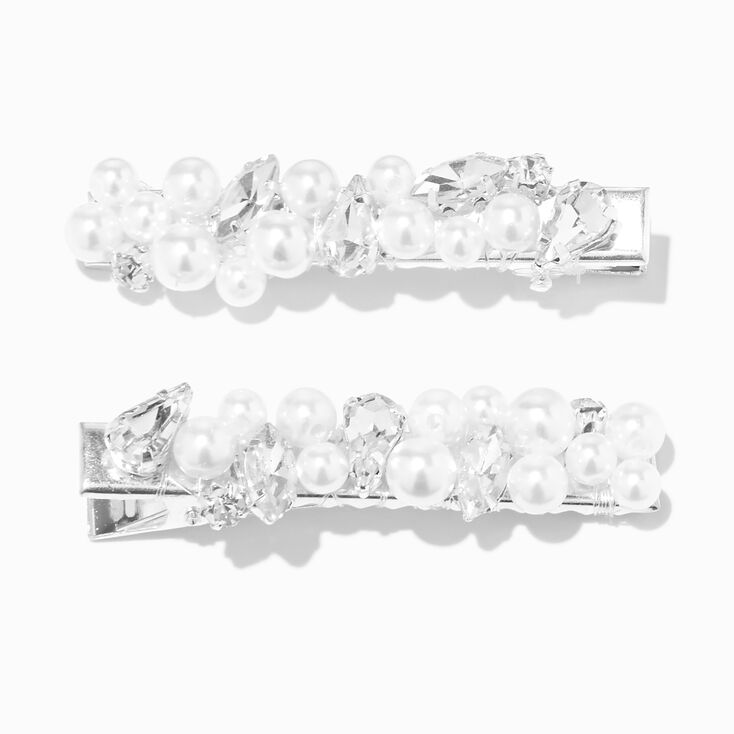 Silver Crystal &amp; Pearl Bobby Pins - 2 Pack,