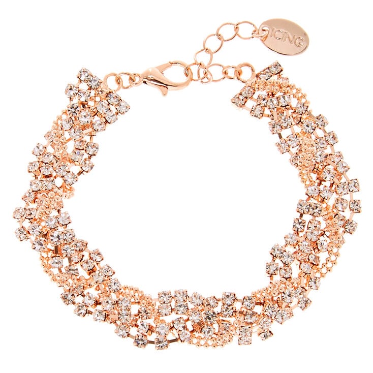 Rose Gold Rhinestone Braided Chain Bracelet,