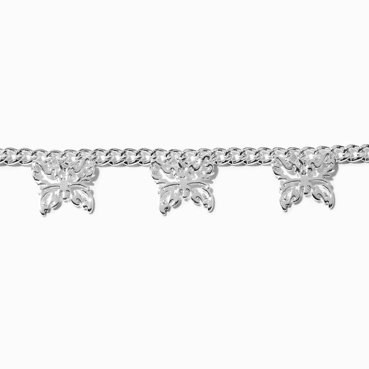 Silver Filigree Butterfly Curb Chain Charm Bracelet,