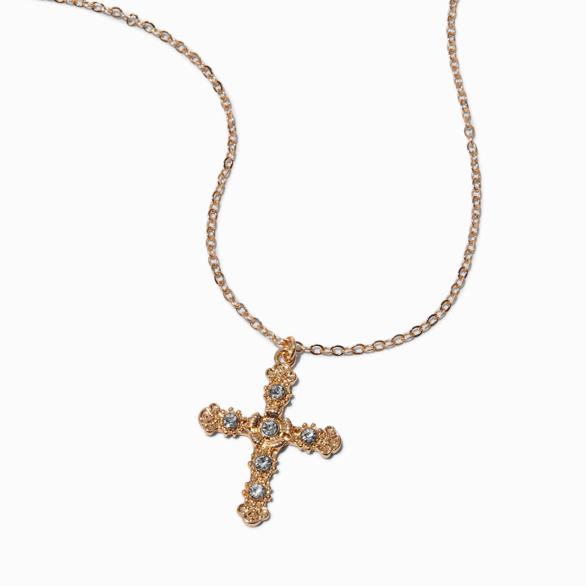 Gold tone Bling Cross Pendant Necklace Icing US