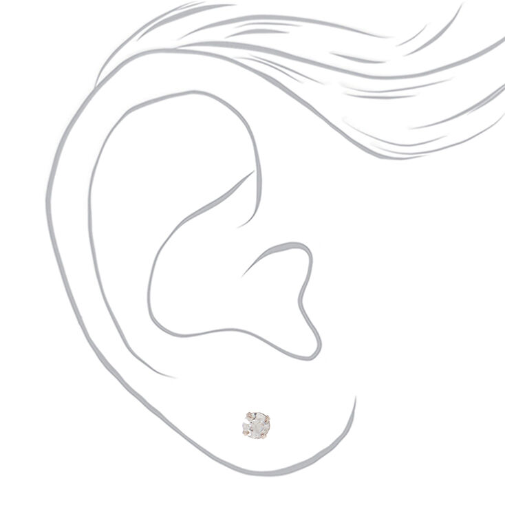 Rose Gold 4MM Crystal Stud Earrings - 6 Pack,