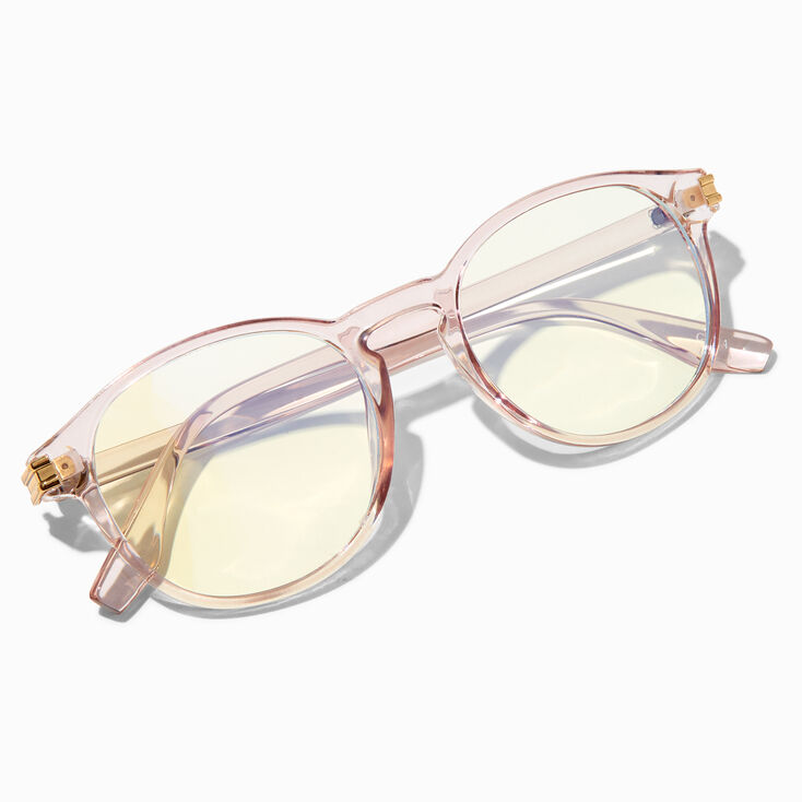 Solar Blue Light Reducing Round Retro Clear Lens Frames - Translucent Pink,