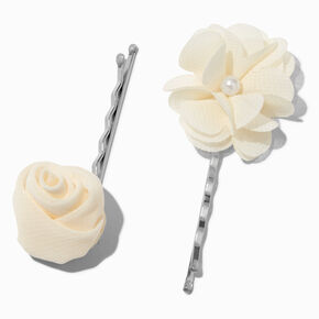 Ivory Tulle Flower Pearl Hair Pins - 4 Pack,