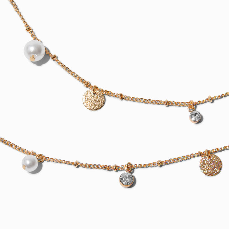 Gold-tone Coin &amp; Crystal Multi-Strand Necklace,