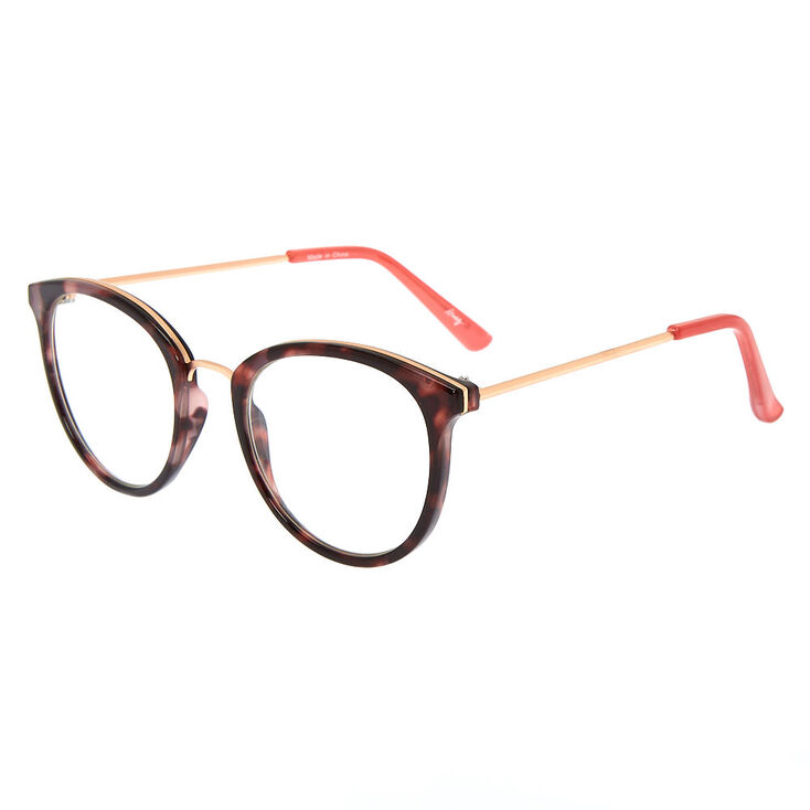 Rose Gold Marbled Round Clear Lens Frames - Pink,