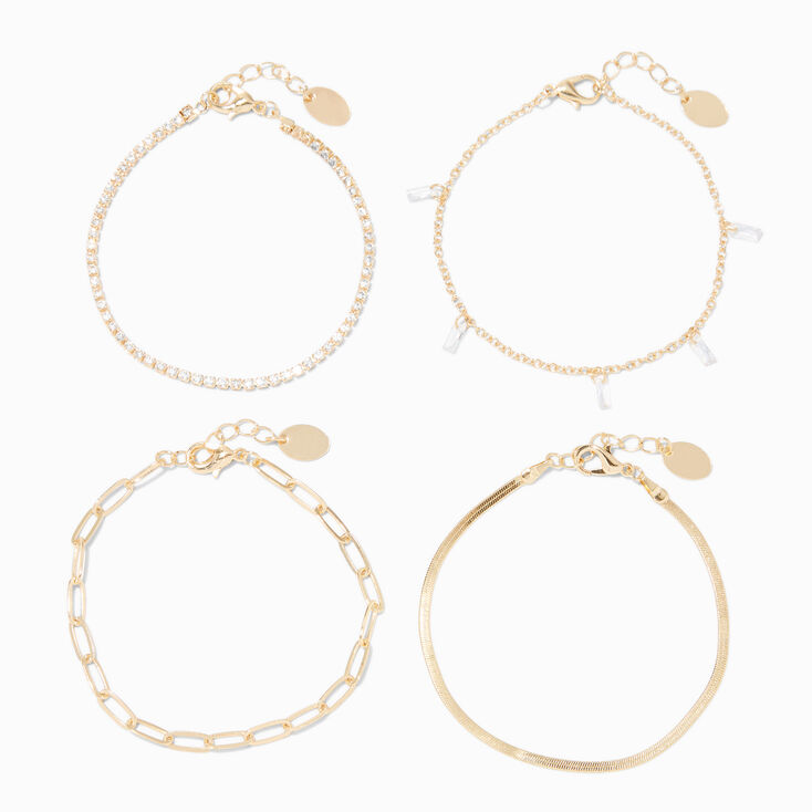 Gold Cubic Zirconia Emmy Mixer Bracelet Set - 4 Pack,