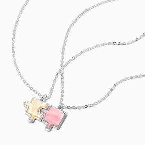 Best Friends Pink Puzzle Piece Pendant Necklaces - 2 Pack,