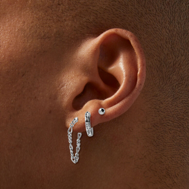 Silver-tone Chain Earring Stackables Set - 3 Pack,