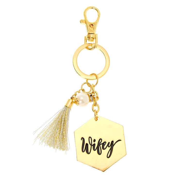 Gold-Tone Wifey Charm Keychain,