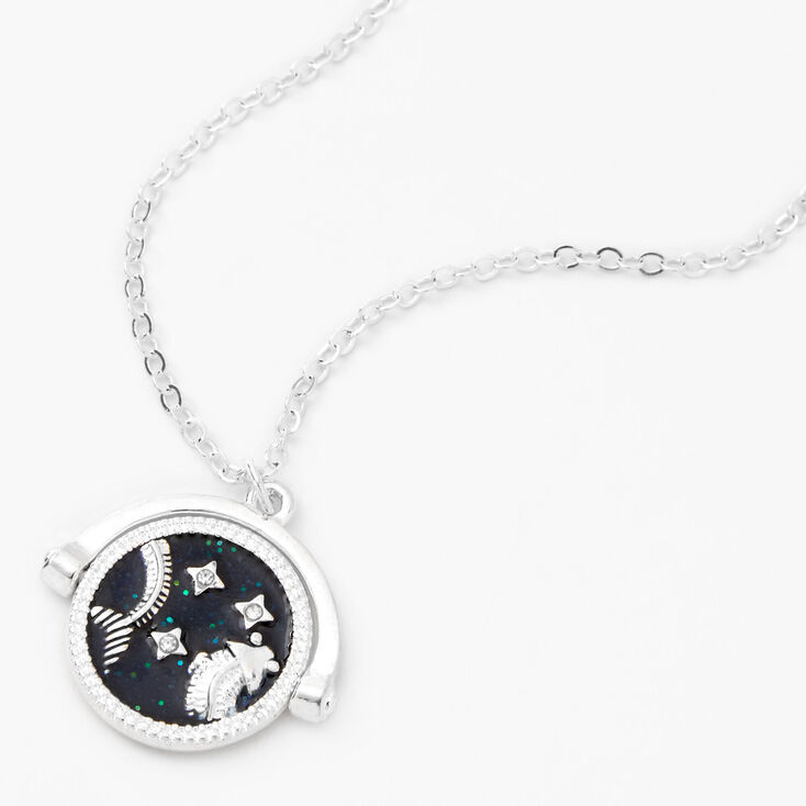 Silver Glow In The Dark Zodiac Spinning Pendant Necklace - Pisces,