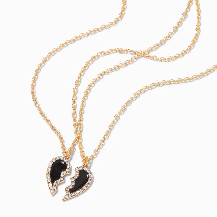Black Broken Heart Pendant Necklace Set - 2 Pack,