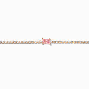 Pink Cubic Zirconia Baguette Gold-tone Tennis Bracelet,