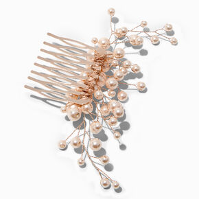 Rose Gold-tone Pearl Spray Hair Comb,