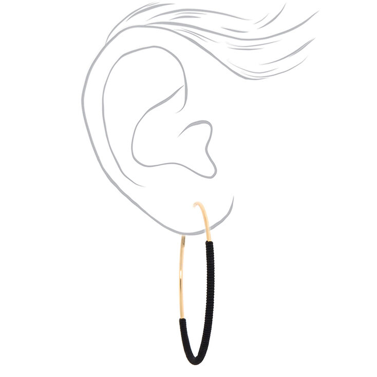 Gold 60MM Thread Wrapped Hoop Earrings - Black,